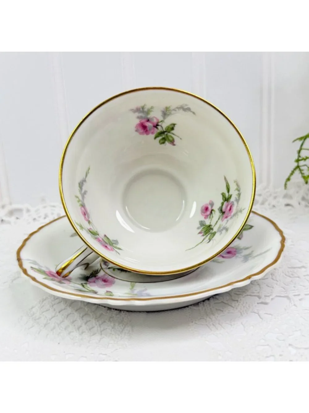 VTG Set of 5 Haviland Limoges Sylvia Teacups & Saucers Pink Roses Cottagecore
